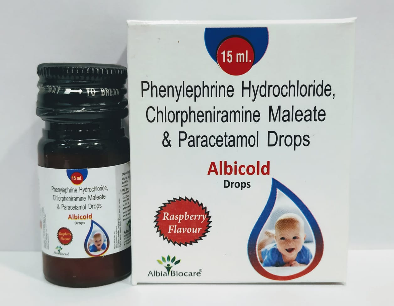 ALBICOLD Drops | Phenylepherine 2.5 mg + Paracetamol 125 mg + CPM 1 mg (per ml)